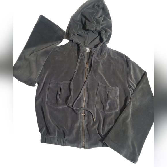 *Young, Fabulous and Broke gray velour cropped hoodie, full zip, size Sma… - Picture 8 of 11